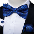 Blue Paisley Pre-tied Bow Tie Hanky Cufflinks Set- LH-0171 - SimonVon Shop