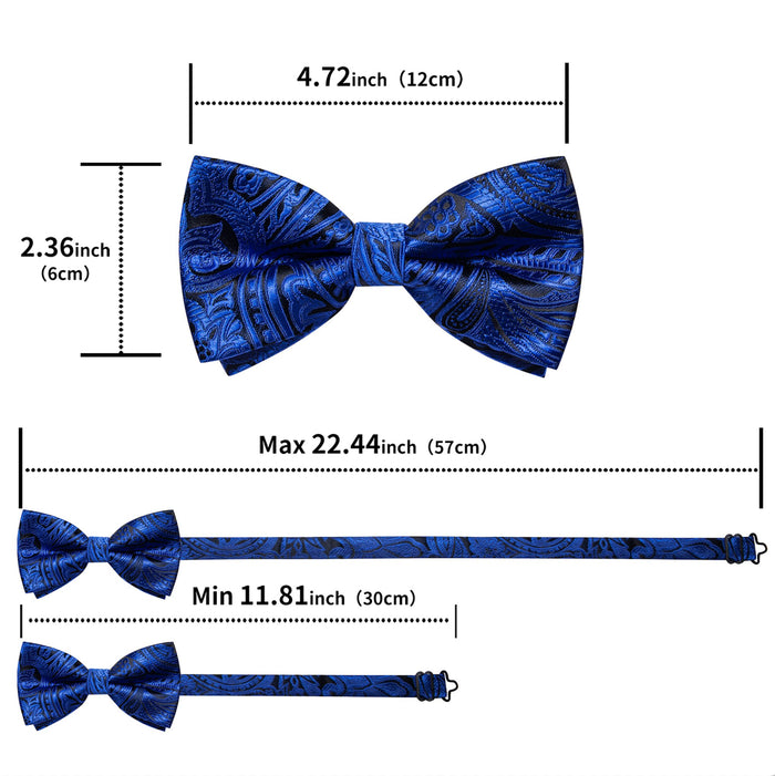 Blue Paisley Pre-tied Bow Tie Hanky Cufflinks Set- LH-0171 - SimonVon Shop