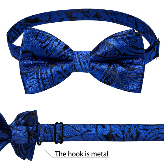 Blue Paisley Pre-tied Bow Tie Hanky Cufflinks Set- LH-0171 - SimonVon Shop