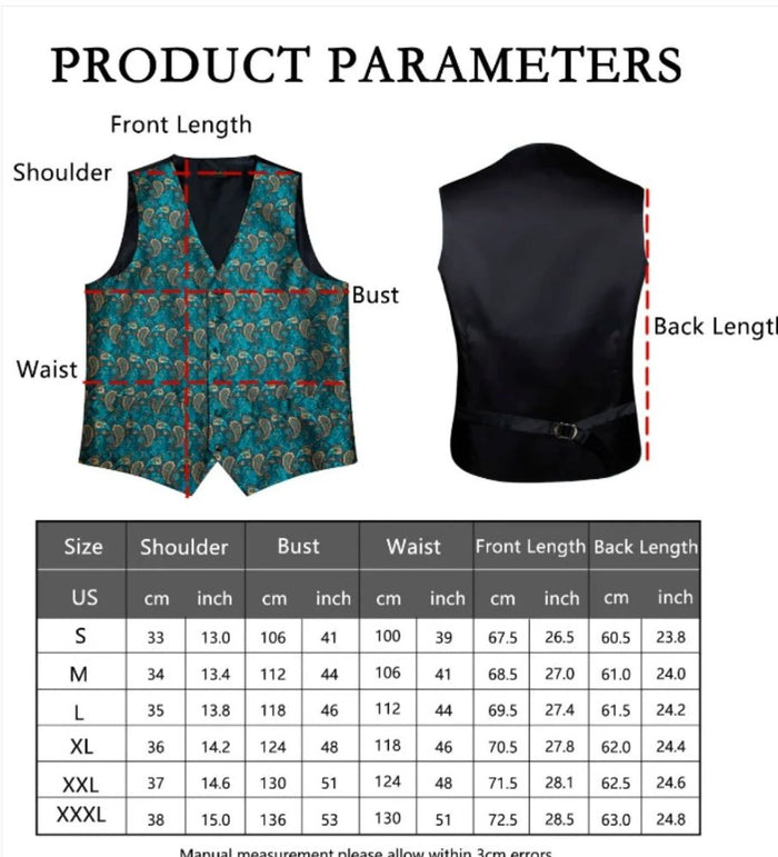 BLUE SOLID SATIN WAISTCOAT VEST TIE HANDKERCHIEF CUFFLINKS SET- MD-0315 - SimonVon Shop