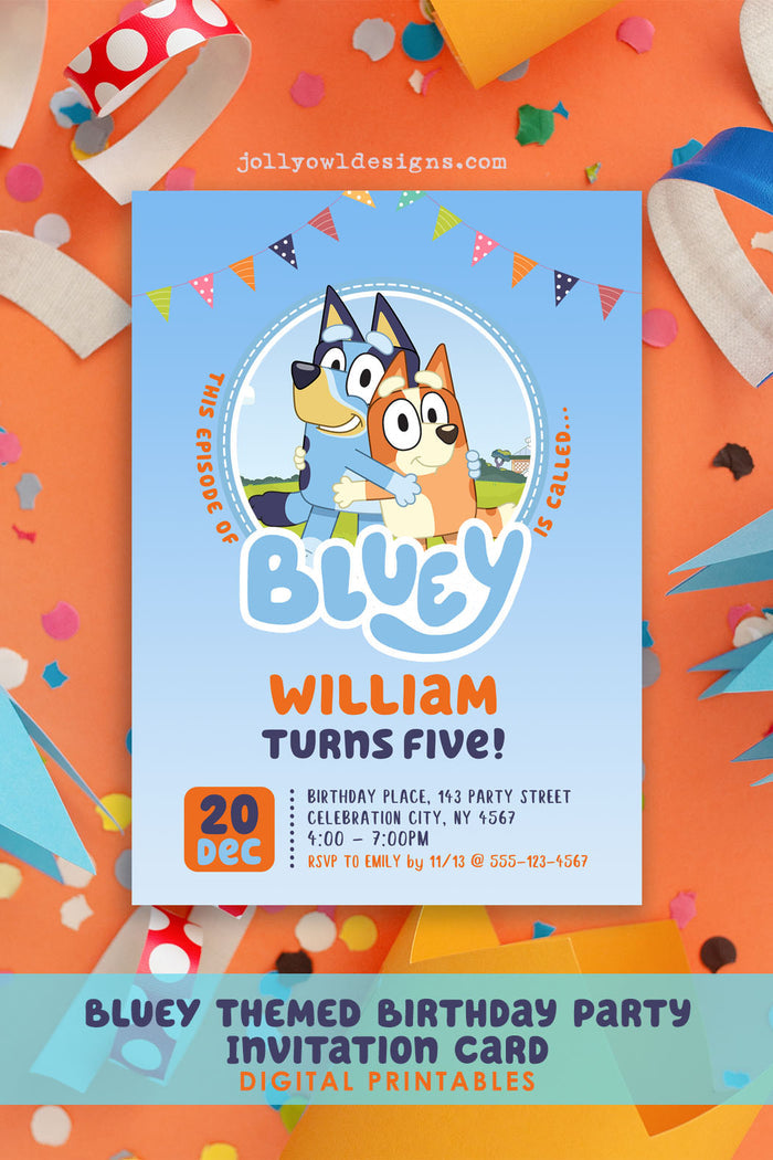 BLUEY Themed Birthday Party Printable Invitation Card Design