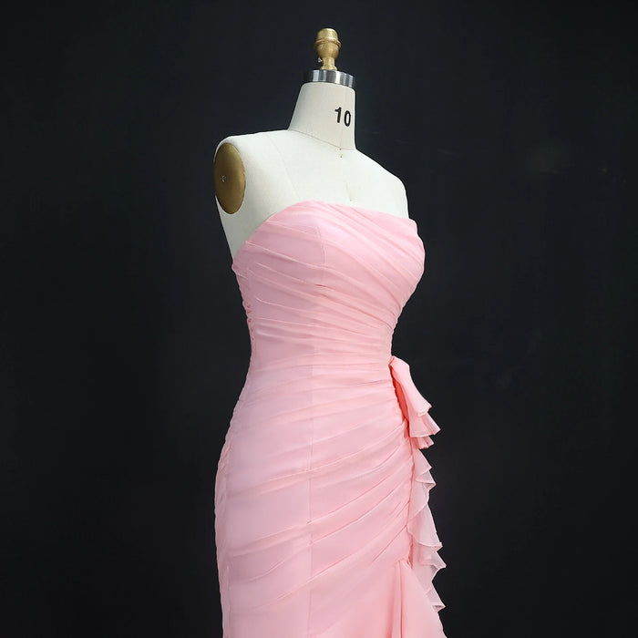 Blush Pink Ruffles Strapless Mermaid Evening Dress SF077