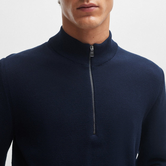 Boss - Ebrando_P Zip Neck Sweater in Navy - Nigel Clare