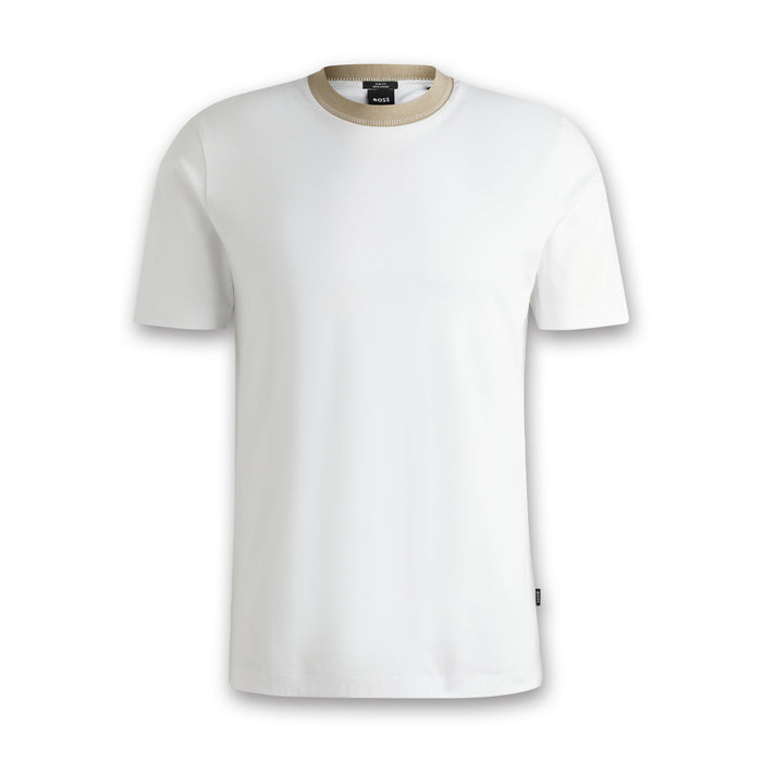 Boss - H-Tessler Collar Stripe T-Shirt in White - Nigel Clare