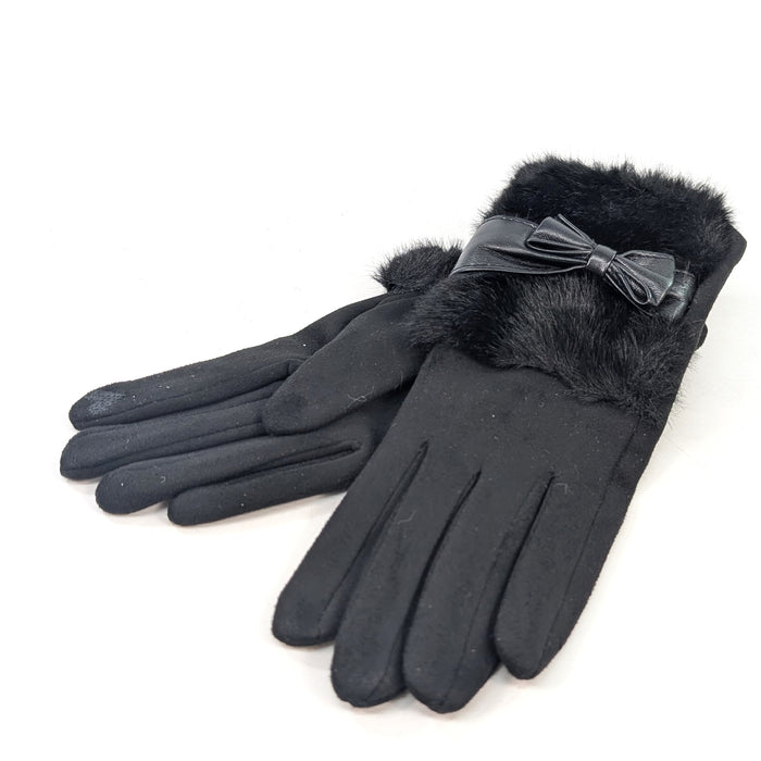 Bow And Faux Gloves - Black