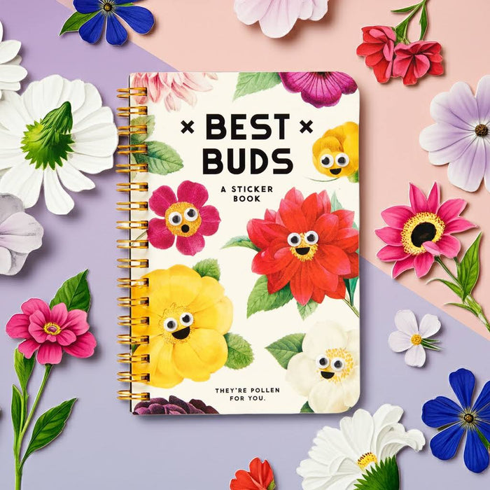 Forager Provisions LTD Brass Monkey Best Buds sticker book with vintage floral illustrations and googly eyes on cover