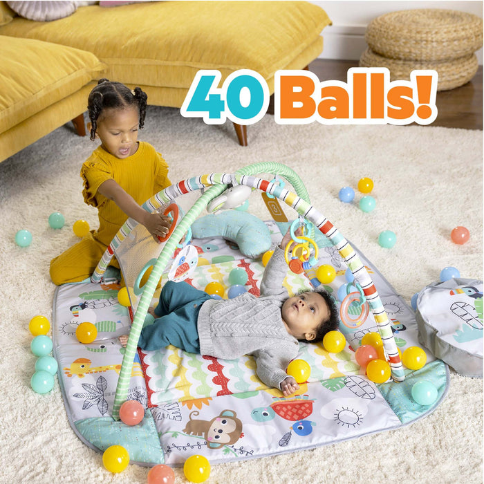 5-in-1 Your Way Ball Play Activity Gym and Ball Pit with tropical design and colorful balls