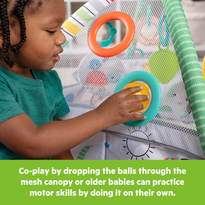 5-in-1 Your Way Ball Play Activity Gym and Ball Pit with tropical design and interactive toys for infants and toddlers