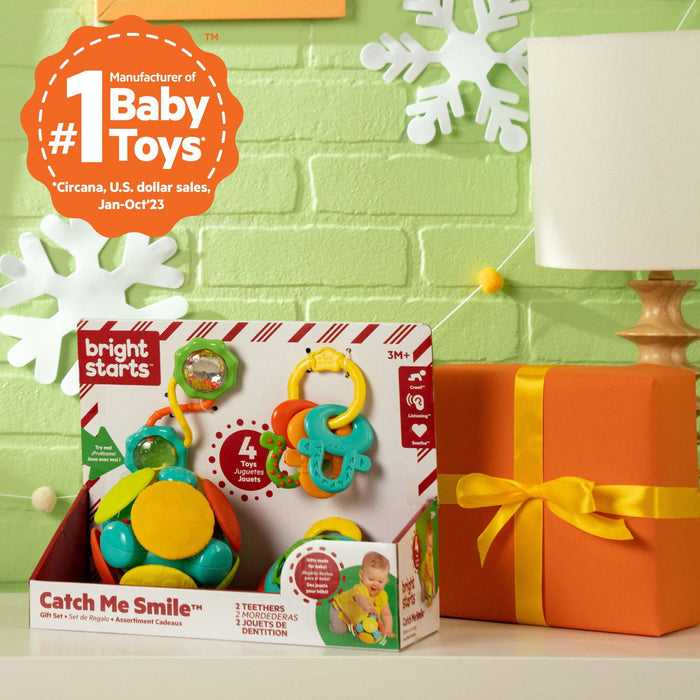 Bright Starts Catch Me Smile baby toy gift set with rattle, teethers, and electronic ball for babies 3-36 months