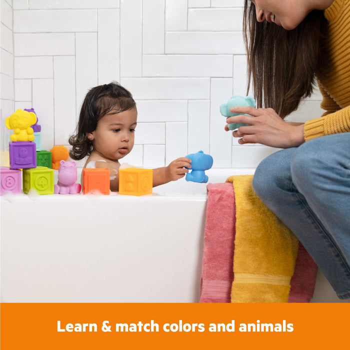 Cubes & Cuties 18-Piece Gift Set multicolor tropical animal and number stacking blocks set for babies