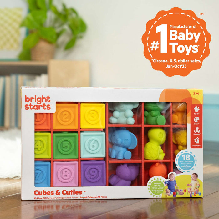 Cubes & Cuties 18-Piece Gift Set multicolor tropical animal and number stacking blocks set for babies