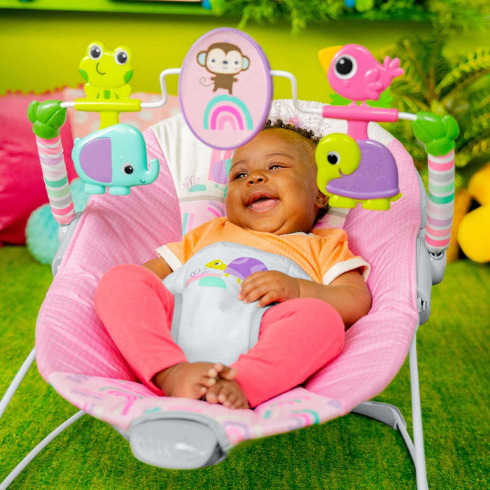 Bright Starts Pink Paradise Vibrating Baby Bouncer, Newborn +