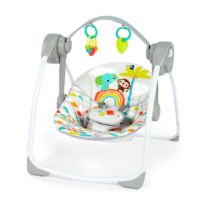 Bright Starts Playful Paradise Portable Swing with 2 recline positions, interactive toys, and soothing melodies for babies 0-9 months