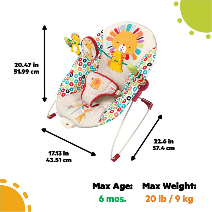 Bright Starts Playful Pinwheels vibrating baby bouncer seat with colorful toy bar and 3 spinning toys