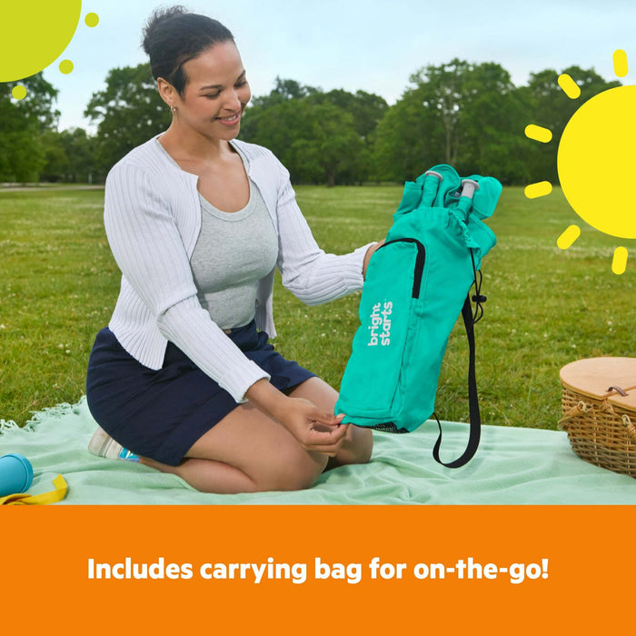 Bright Starts Pop ‘N Sit portable booster seat in teal, multi-mode baby and toddler chair with removable tray and carrying bag