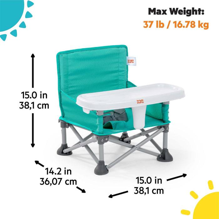 Bright Starts Pop ‘N Sit portable booster seat in teal with removable tray and carrying bag