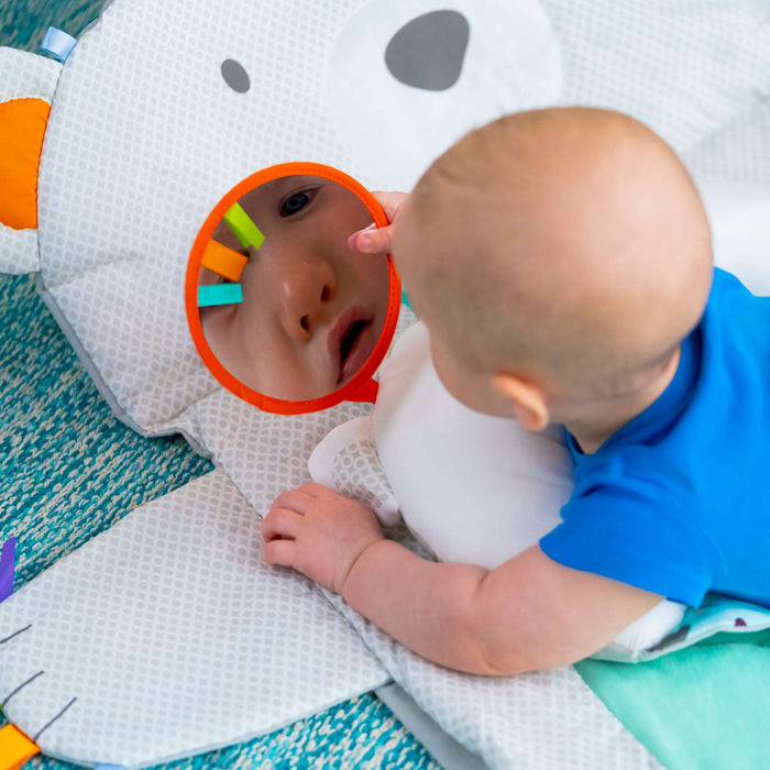Bright Starts Tummy Time Prop & Play polar bear mat with prop pillow and detachable toys for baby playtime