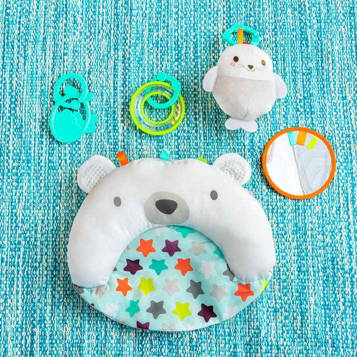 Bright Starts Tummy Time Prop & Play polar bear mat with prop pillow and detachable toys for baby development