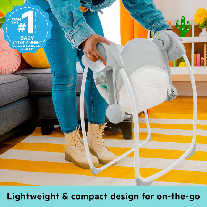 Bright Starts Whimsical Wild Portable Swing, lightweight design, easy for travel, with foldable features.