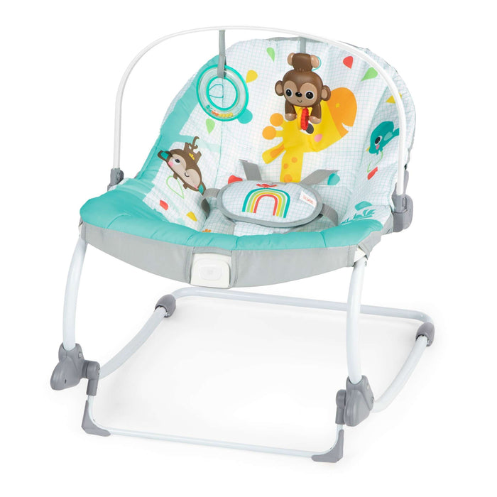 Bright Starts Wild Vibes Infant to Toddler Rocker with toy bar and vibrating seat in safari design