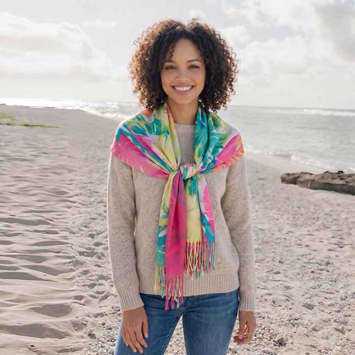 Bright Tropical Flowers Pashmina (70x180cm) - Exclusive Design
