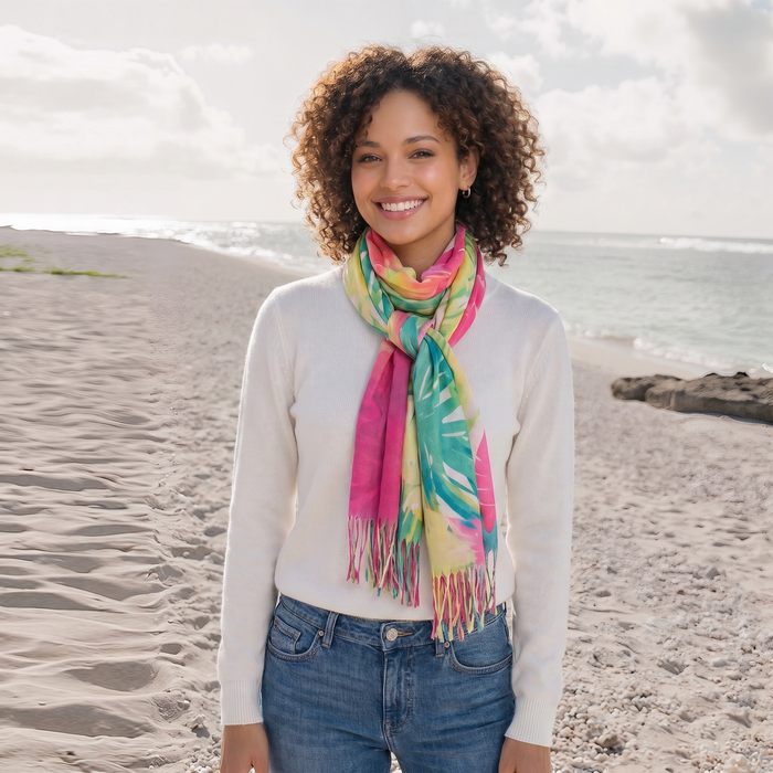 Bright Tropical Flowers Pashmina (70x180cm) - Exclusive Design