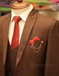 Brown Checks 3-Piece Peak Lapel Suit