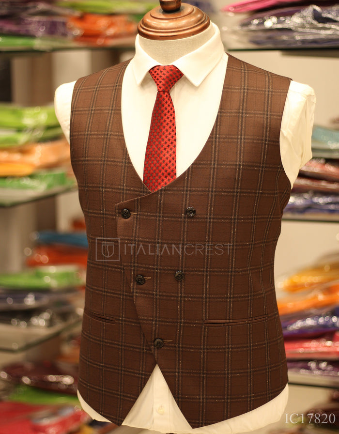 Brown Checks 3-Piece Peak Lapel Suit