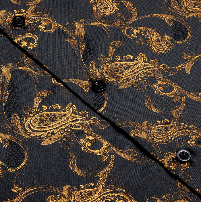 BROWN GOLDEN FLORAL POLYESTER MEN'S SHIRT-CY-1012 - SimonVon Shop