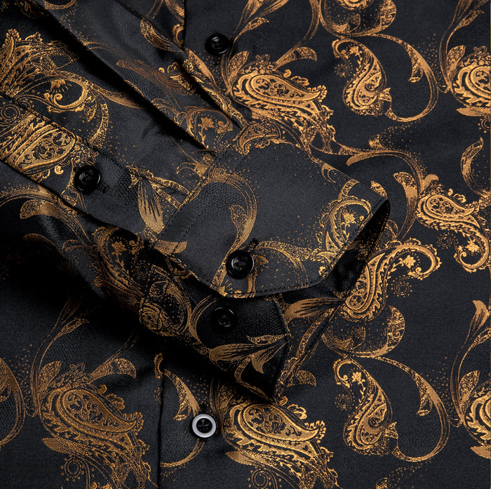 BROWN GOLDEN FLORAL POLYESTER MEN'S SHIRT-CY-1012 - SimonVon Shop
