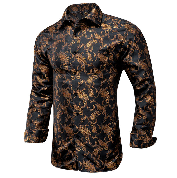 BROWN GOLDEN FLORAL POLYESTER MEN'S SHIRT-CY-1012 - SimonVon Shop