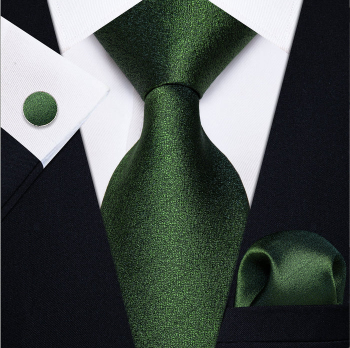 BROWN GREEN SOLID MEN'S TIE POCKET SQUARE HANDKERCHIEF SET-N-9533 - SimonVon Shop