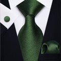 BROWN GREEN SOLID MEN'S TIE POCKET SQUARE HANDKERCHIEF SET-N-9533 - SimonVon Shop