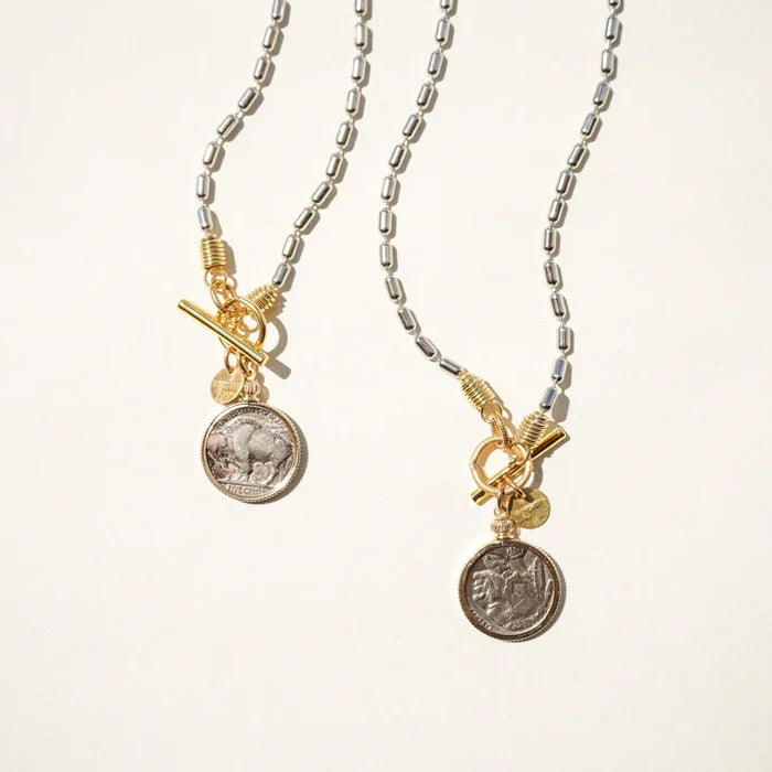 Buffalo Nickel Necklace - Silver Long