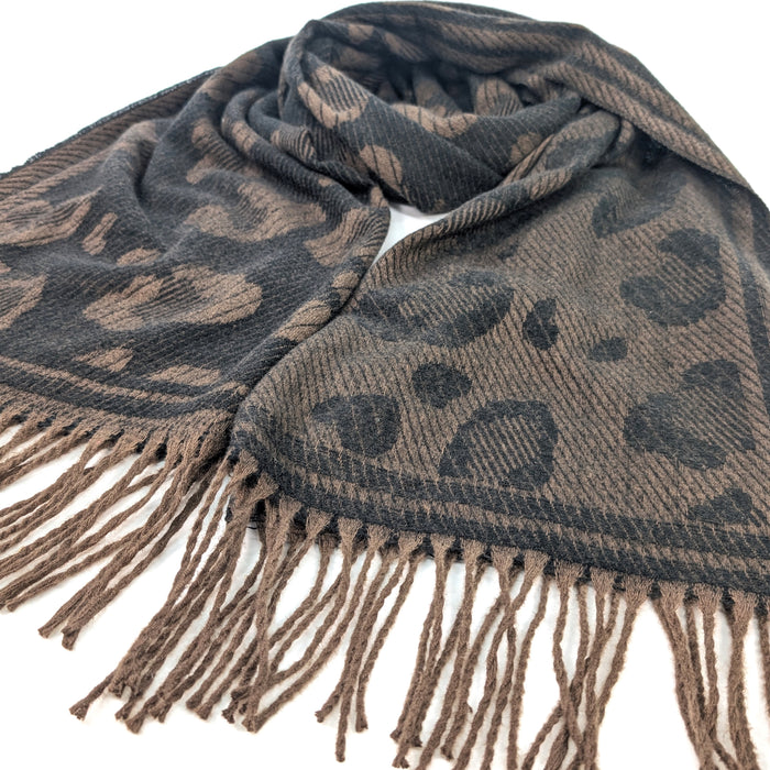 Bukit - Sparkling Animal Print Pashmina Scarf (60x180cm) - Black