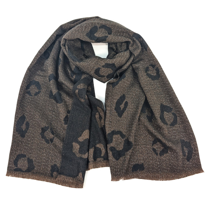 Bukit - Sparkling Animal Print Pashmina Scarf (60x180cm) - Black