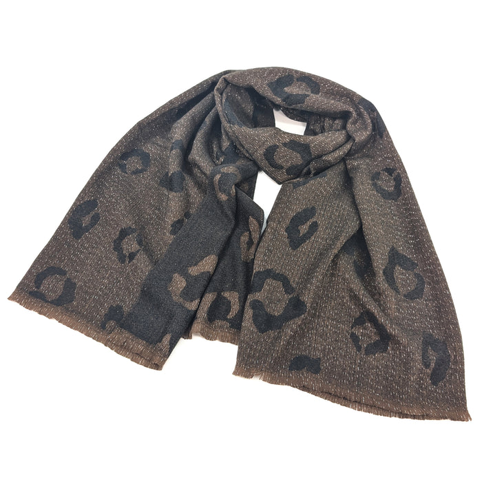 Bukit - Sparkling Animal Print Pashmina Scarf (60x180cm) - Black