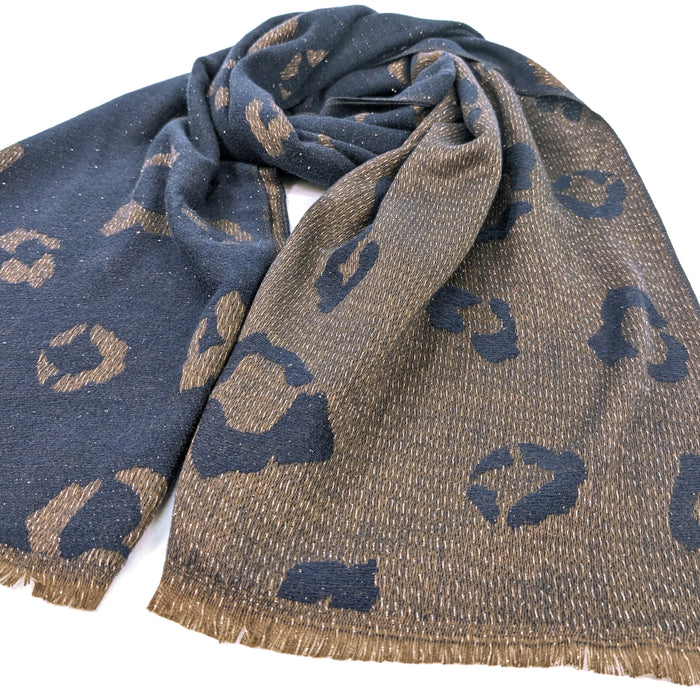 Bukit - Sparkling Animal Print Pashmina Scarf (60x180cm) - Navy Blue