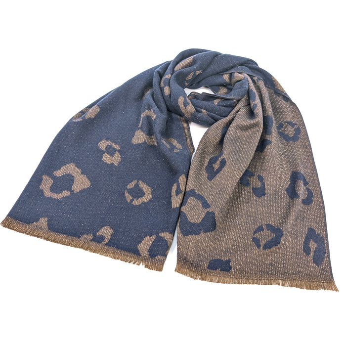 Bukit - Sparkling Animal Print Pashmina Scarf (60x180cm) - Navy Blue