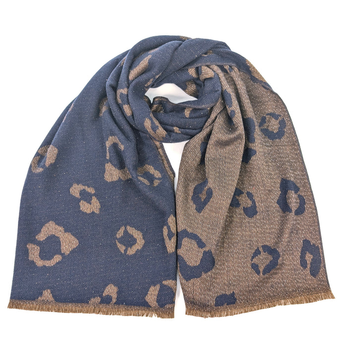 Bukit - Sparkling Animal Print Pashmina Scarf (60x180cm) - Navy Blue