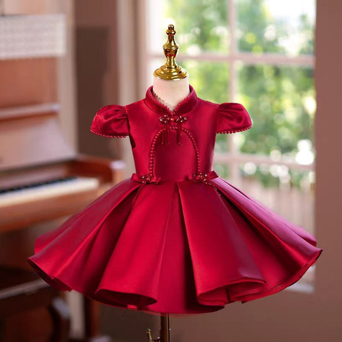 Burgundy Beige Girl Dress Wedding Birthday Party J746