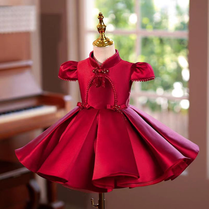 Burgundy Beige Girl Dress Wedding Birthday Party J746