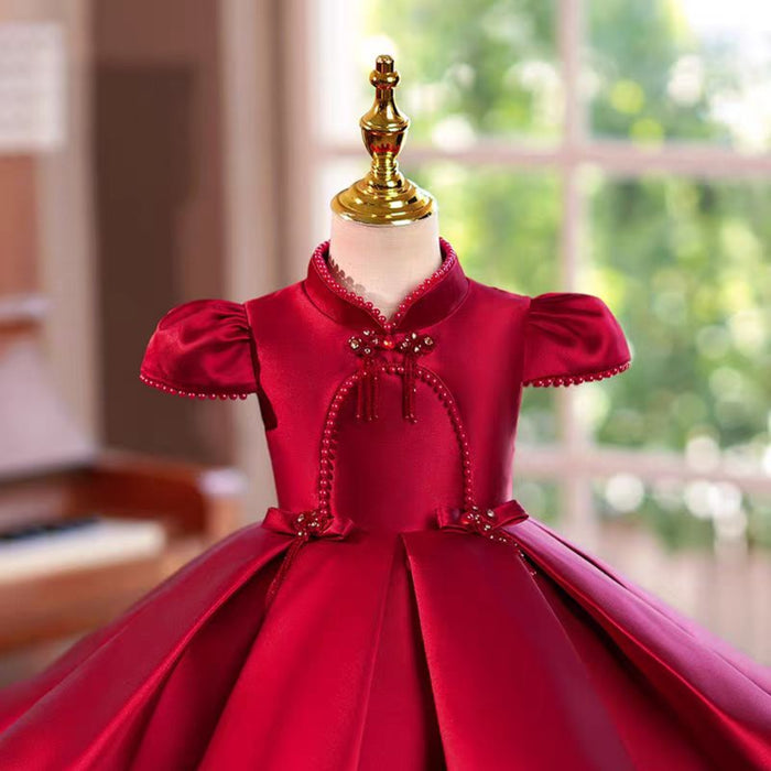 Burgundy Beige Girl Dress Wedding Birthday Party J746