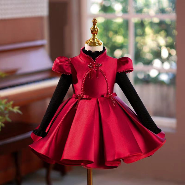 Burgundy Beige Girl Dress Wedding Birthday Party J746