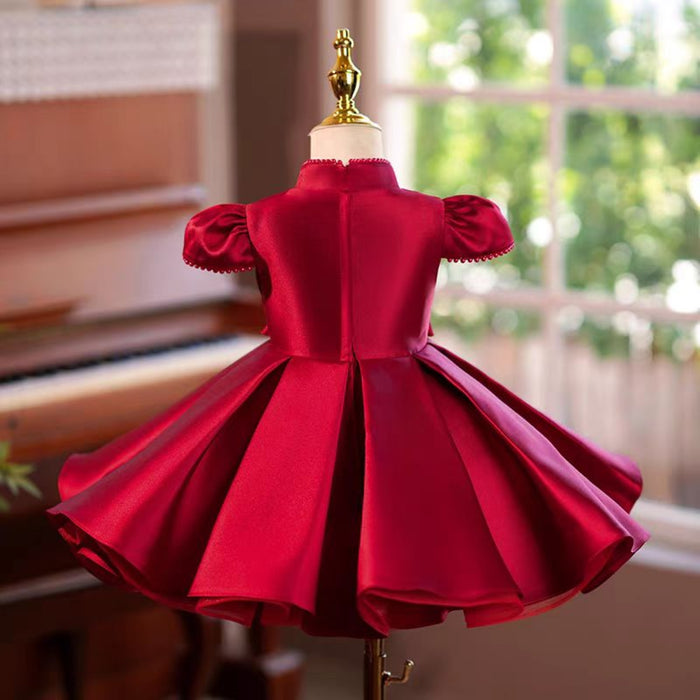 Burgundy Beige Girl Dress Wedding Birthday Party J746
