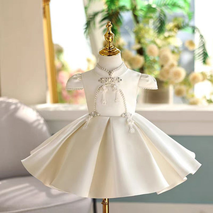 Burgundy Beige Girl Dress Wedding Birthday Party J746