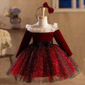 Burgundy Flower Girl Dress Scalloped for Princess Kids 1st Birthday Party J478