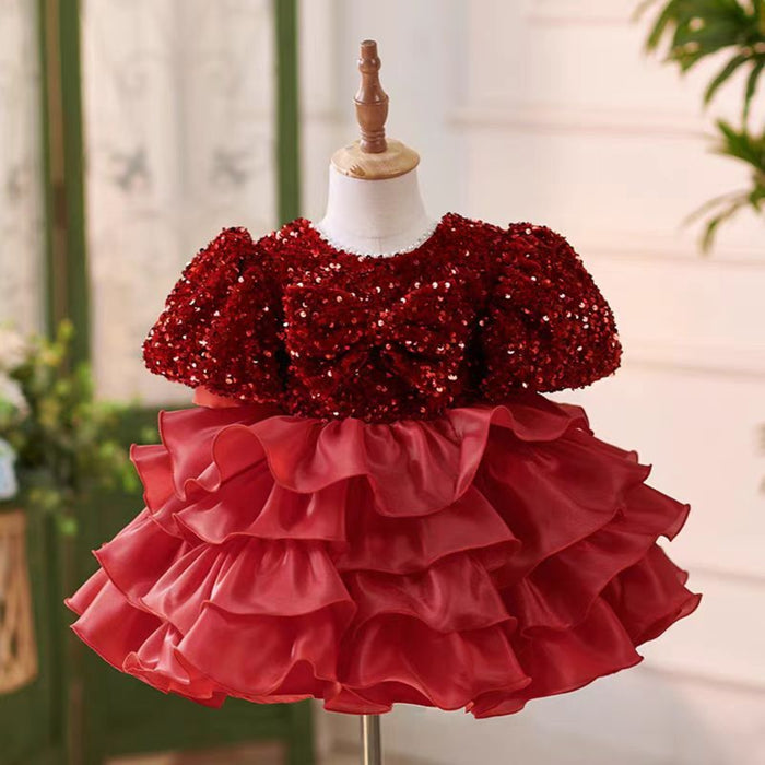 Burgundy Girl Dress Bowed Birthday Party Holiday Gown J453