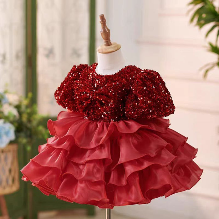 Burgundy Girl Dress Bowed Birthday Party Holiday Gown J453