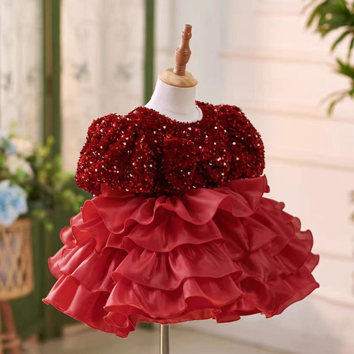 Burgundy Girl Dress Bowed Birthday Party Holiday Gown J453